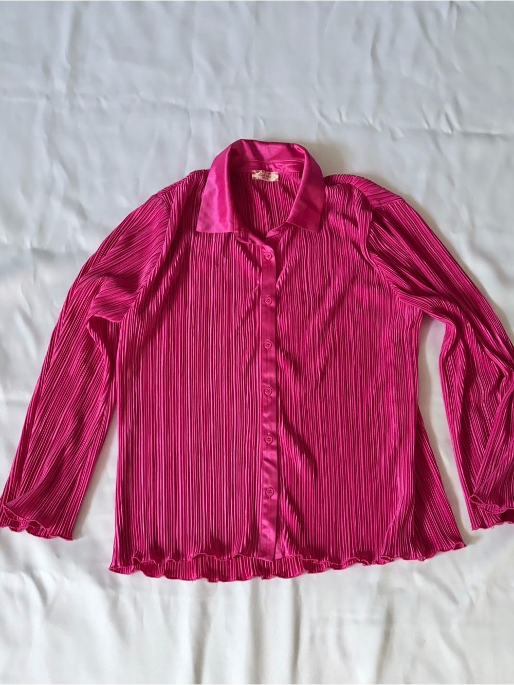 Altar'd State Pink Pleated Satin Button-Down Blouse
